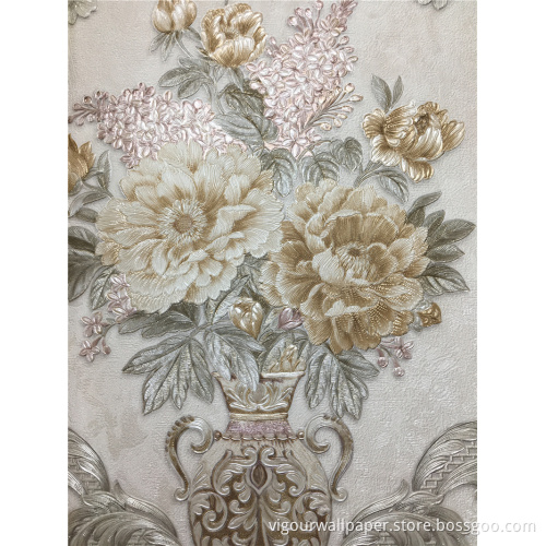 106cm Deep Embossed Flower Pvc Vinyl Waterproof Wallpaper